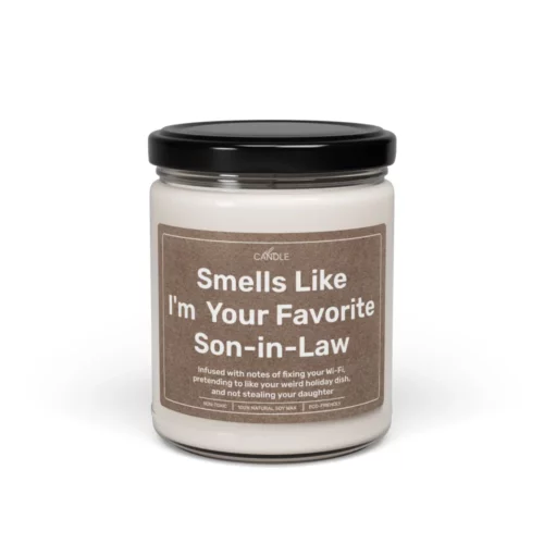 Funny Favorite Son-In-Law MIL Gift Candle in 9oz transparent jar - Front view | EL Candle