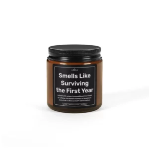 Funny Survived First Year Parents Candle in 4oz amber jar | EL Candle
