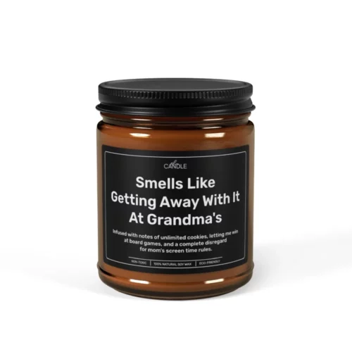 Funny Coolest Grandma Gift Soy Candle in 9oz amber jar - Front view | EL Candle