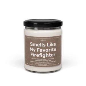 Funny Cute Firefighter Gift Candle in 9oz transparent jar - Front view | EL Candle