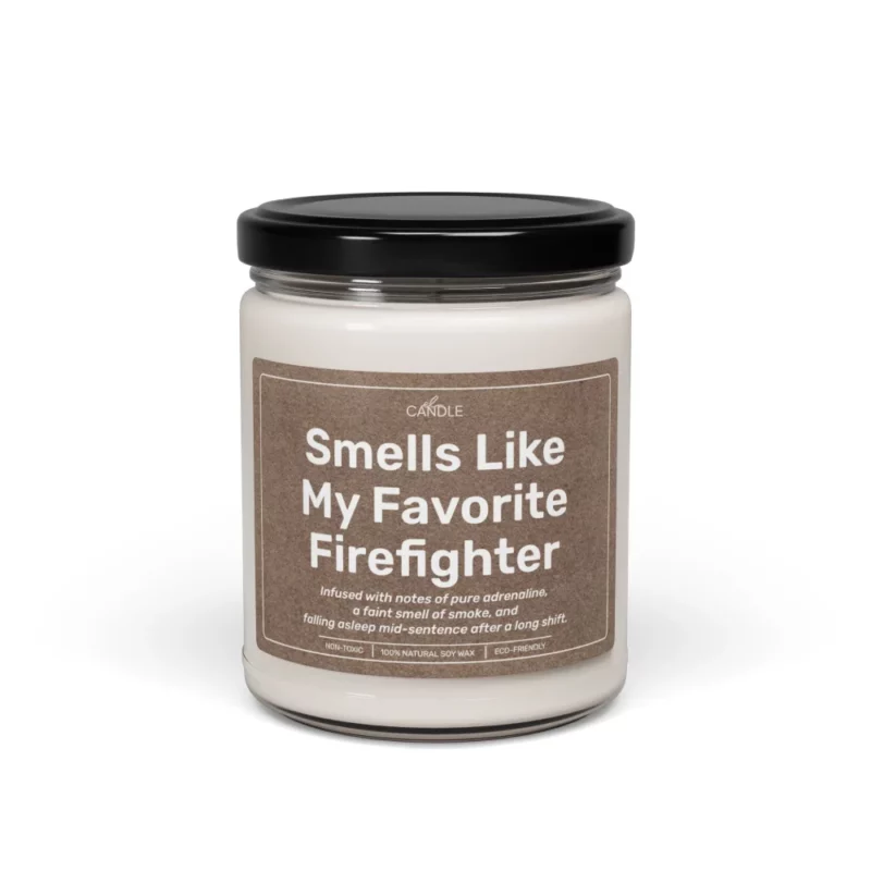 Funny Cute Firefighter Gift Candle in 9oz transparent jar - Front view | EL Candle
