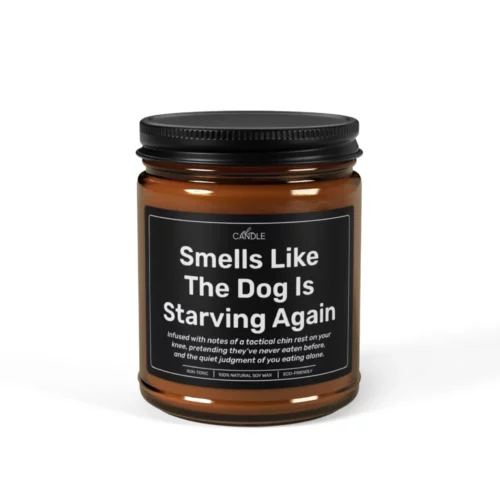 Funny Begging Dog Gift Candle in 9oz amber jar - Front view | EL Candle