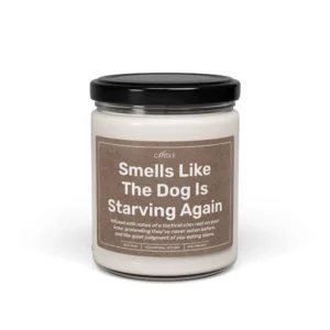 Funny Begging Dog Gift Candle in 9oz transparent jar - Front view | EL Candle