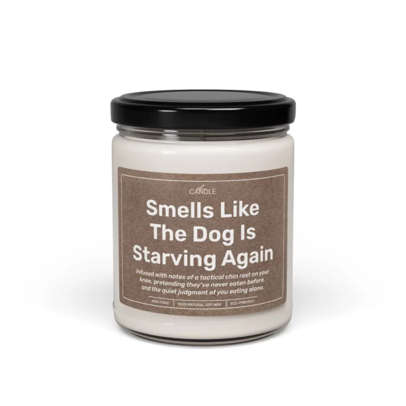 Funny Begging Dog Gift Candle in 9oz transparent jar - Front view | EL Candle