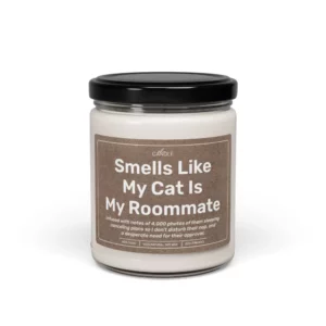 Funny Cat Roommate Gift Soy Candle in 9oz transparent jar - Front view | EL Candle